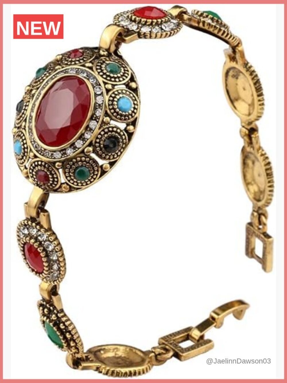 Bangle Bracelet Multicolored Stone Gold Plated Link Bracelet Lady Mom Gift